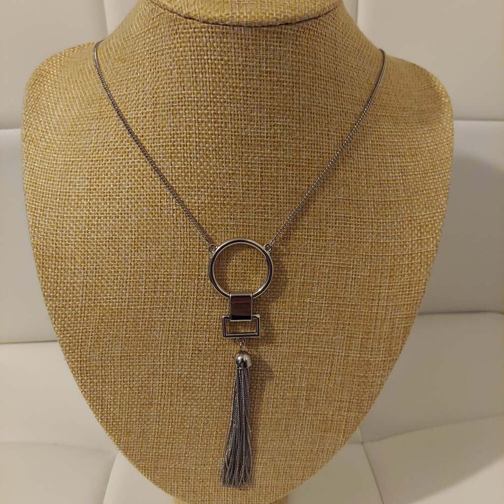 Charming Charlie Silver Tone Tassel Pendant 30" Necklace